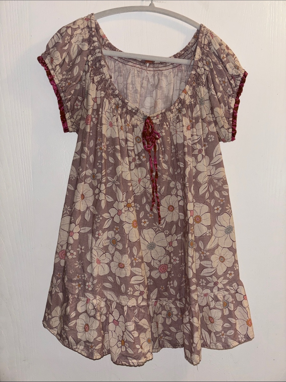 Free People Floral Boho Tunic Top in Mauve and Cream